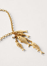 Long gold fish pendant necklace