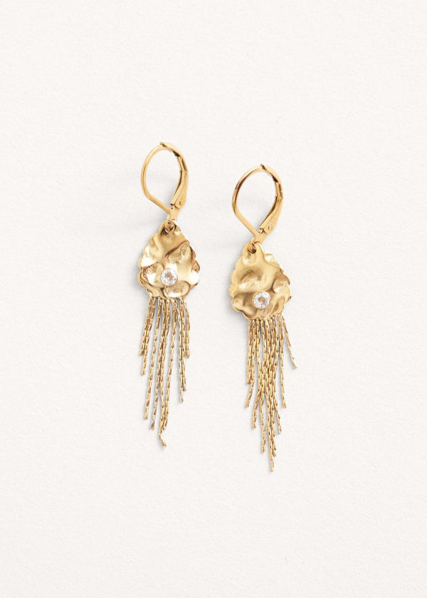 Gold tassel earrings with diamante detail