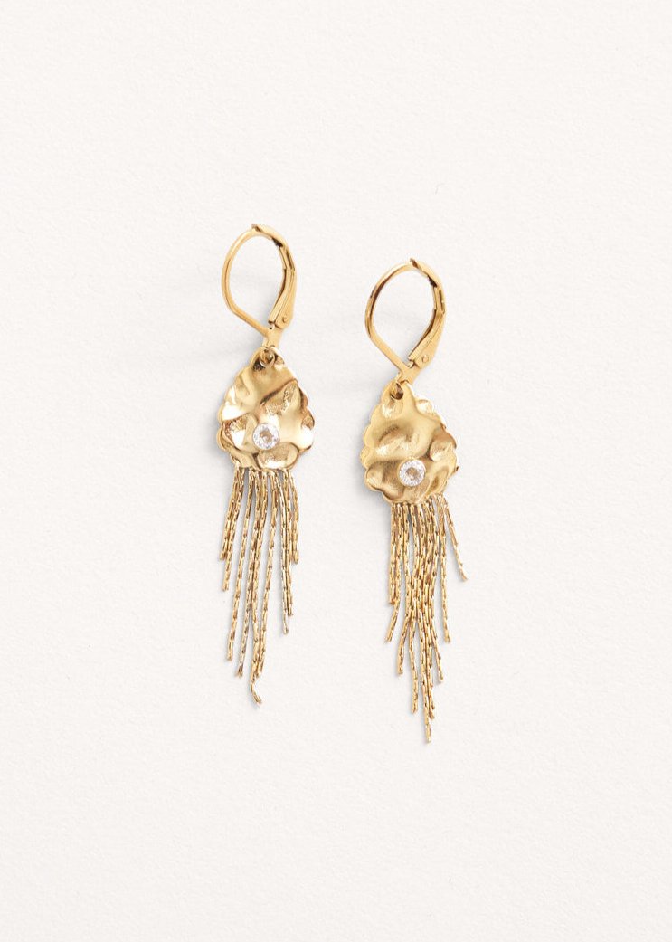 Gold tassel earrings with diamante detail