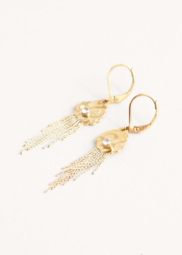 Gold tassel earrings with diamante detail