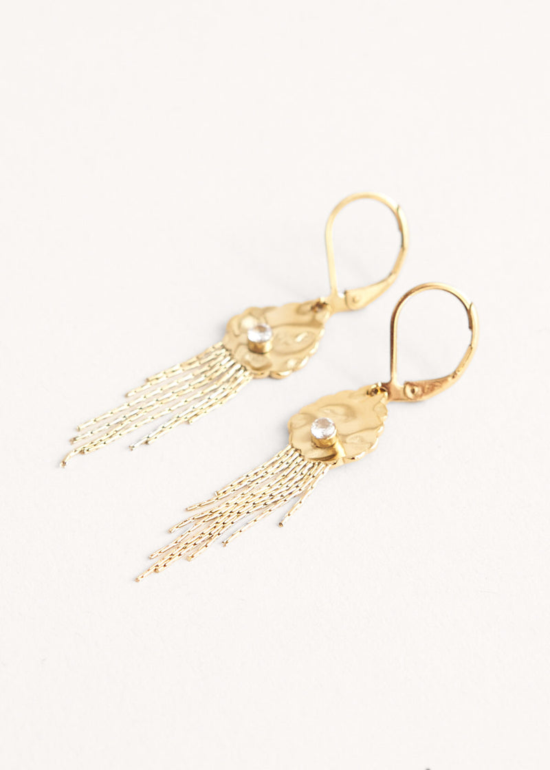 Gold tassel earrings with diamante detail