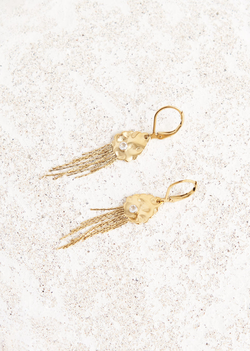 Gold tassel earrings with diamante detail