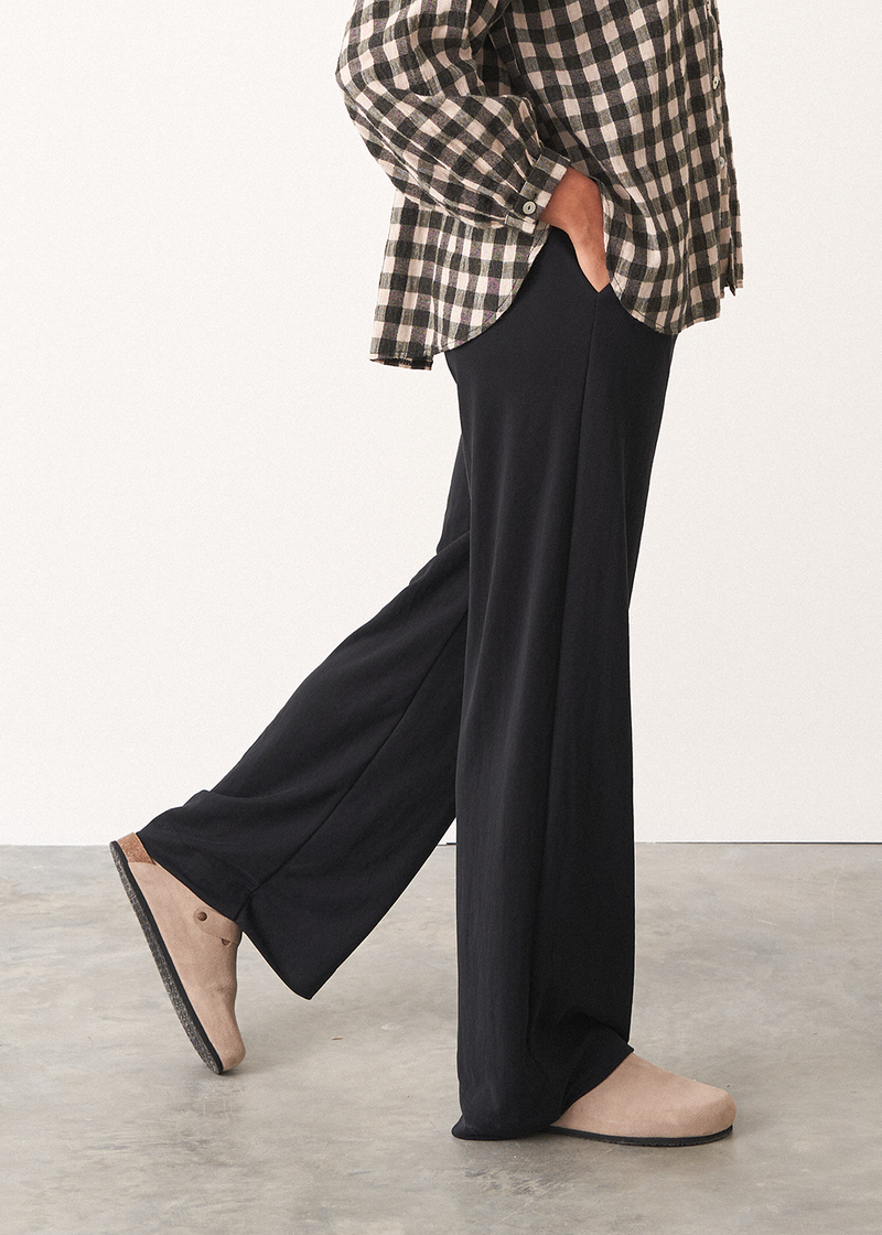 Black long leg jersey flared trousers