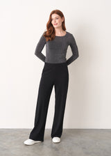 Black long leg jersey flared trousers