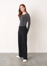 Black long leg jersey flared trousers