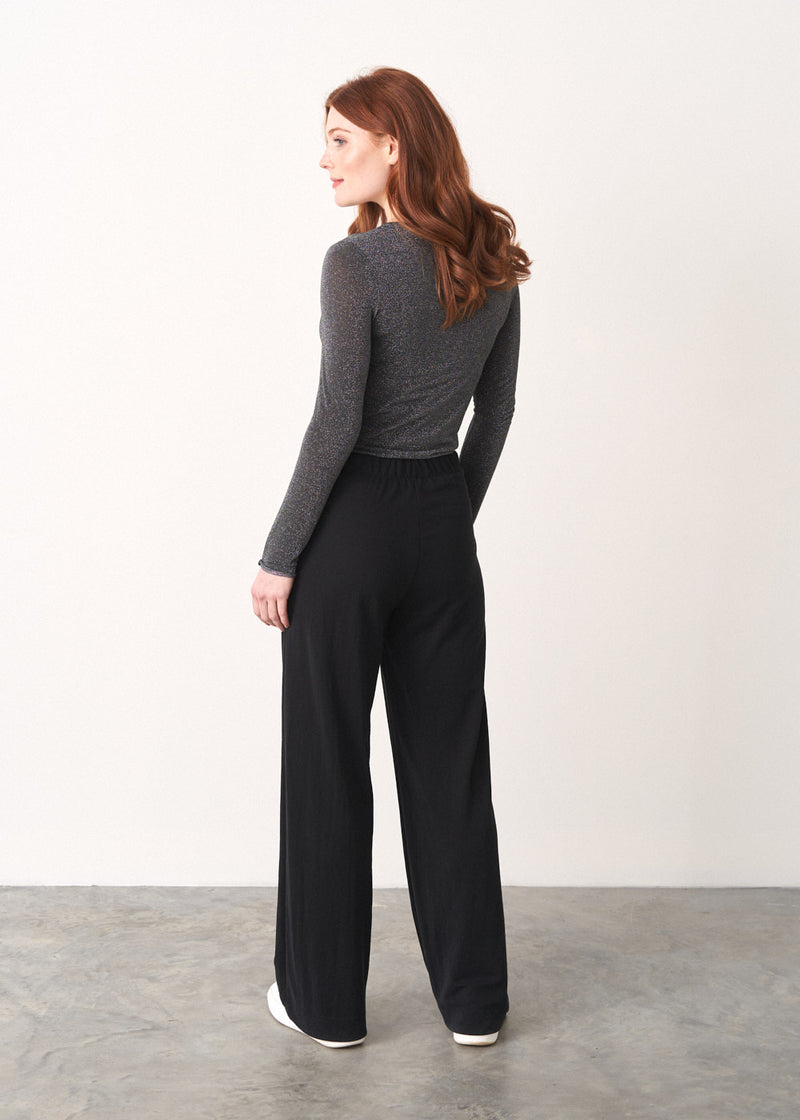 Black long leg jersey flared trousers