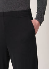 Black long leg jersey flared trousers