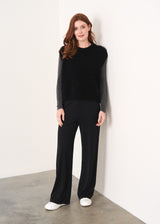 Black long leg jersey flared trousers