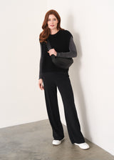 Black long leg jersey flared trousers