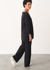 Black long leg jersey flared trousers