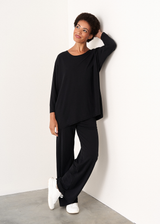 Black long leg jersey flared trousers