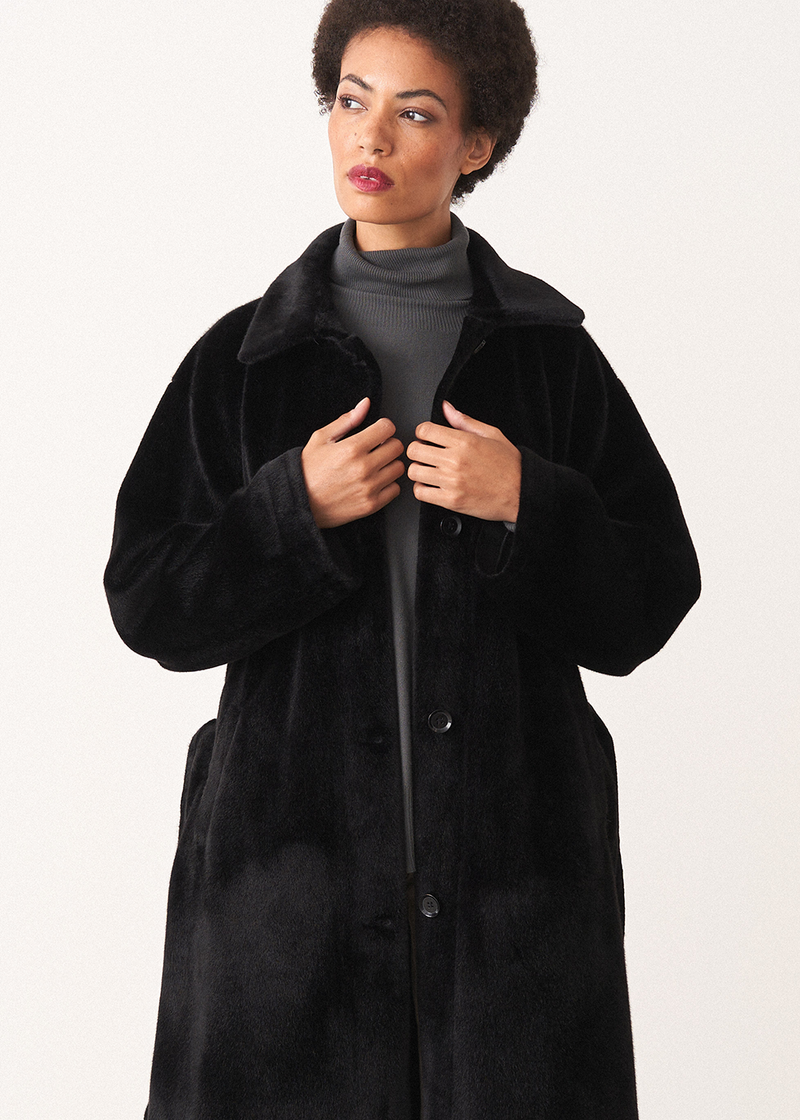 Black faux fur coat