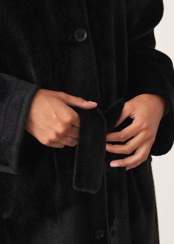 Black faux fur coat