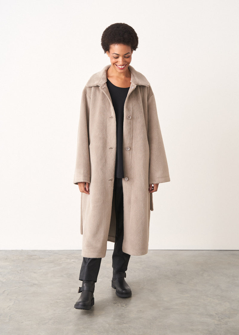 Greige faux fur oversized coat