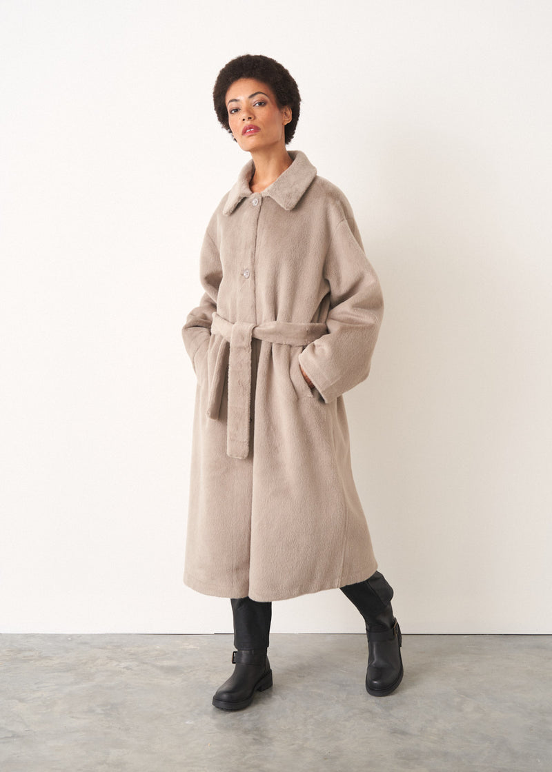 Greige faux fur oversized coat