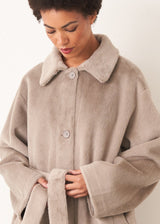 Greige faux fur oversized coat