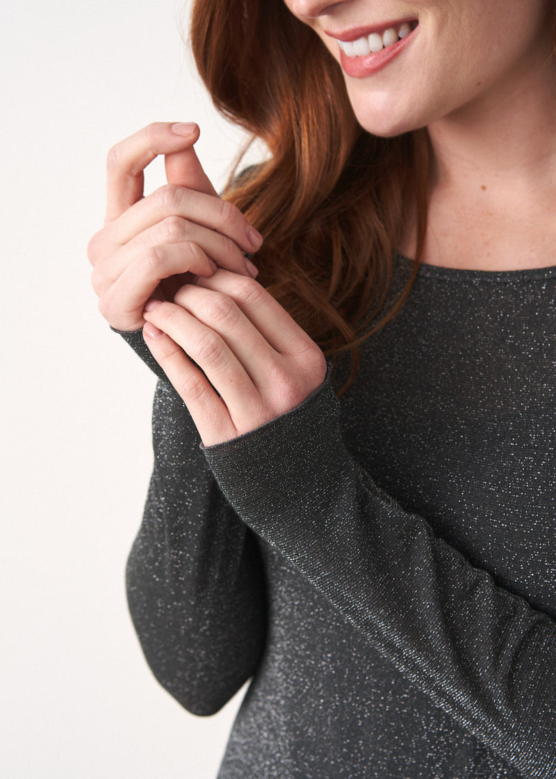 Blue grey glitter long sleeve top