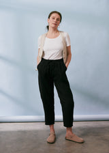 Black tapered linen trousers