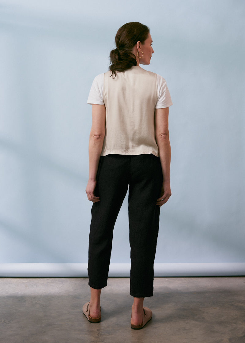 Black tapered linen trousers