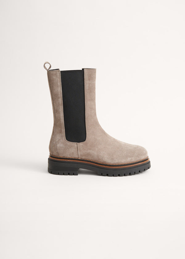 Greige high ankle suede chelsea boots