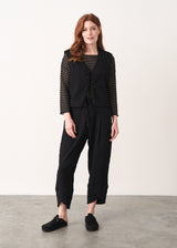 Textured black trousers with drawstring