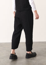 Textured black trousers with drawstring