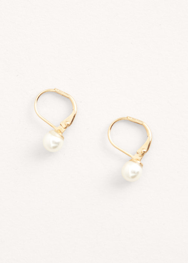 Gold hoop earrings with white pearl