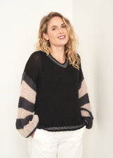 Black and cream stripe sleeve sweater