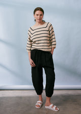 Black barrel leg linen trousers