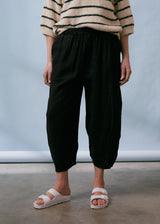 Black barrel leg linen trousers