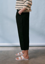 Black barrel leg linen trousers