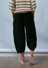 Black barrel leg linen trousers