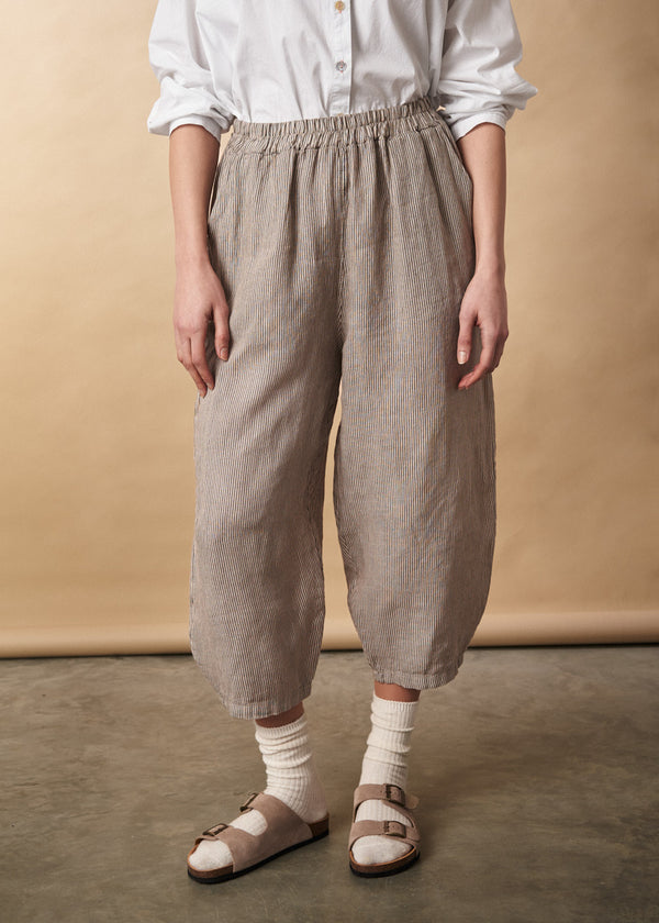 Light oatmeal linen trousers with stripe detail