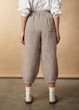 Light oatmeal linen trousers with stripe detail