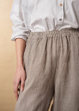 Light oatmeal linen trousers with stripe detail