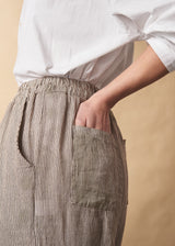 Light oatmeal linen trousers with stripe detail