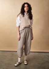 Light oatmeal linen trousers with stripe detail