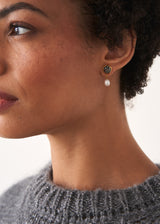 PYRITE PEARL DROP EARRING