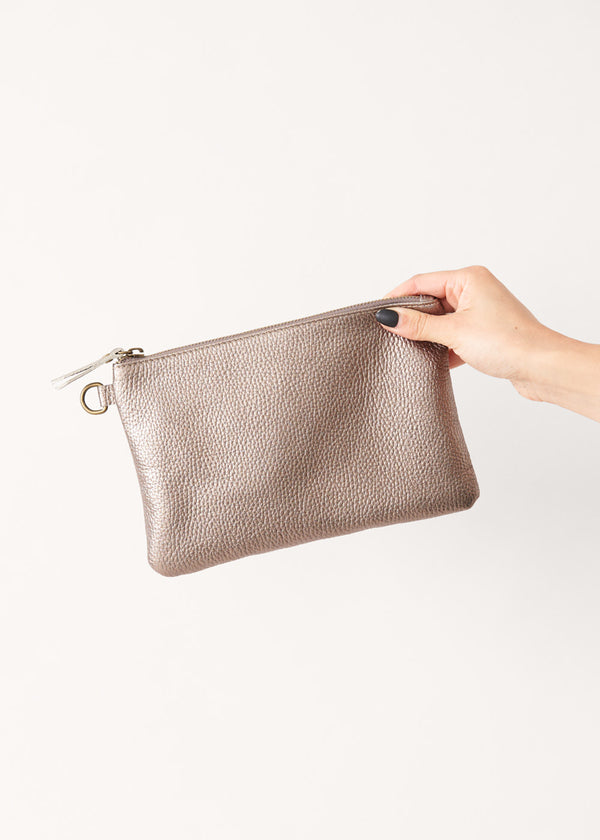 Light bronze leather clutch bag