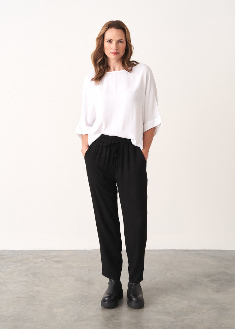 Black wool blend drawstring trousers