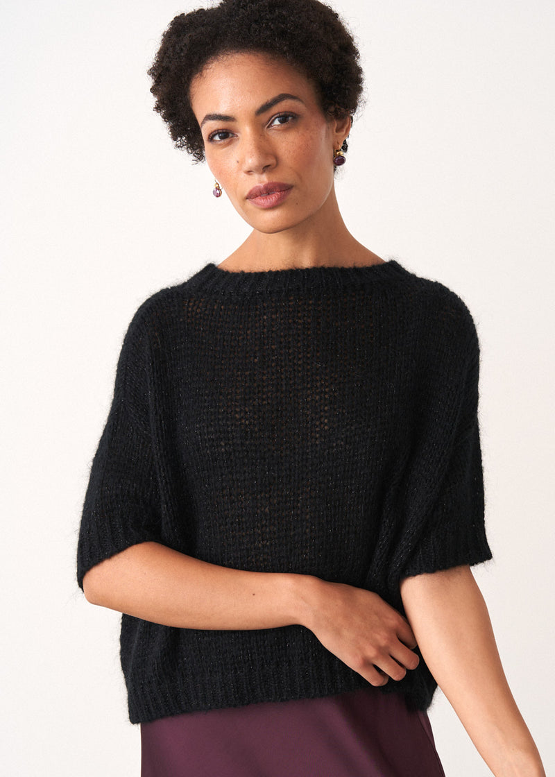 Black short sleeve sparkle sweater