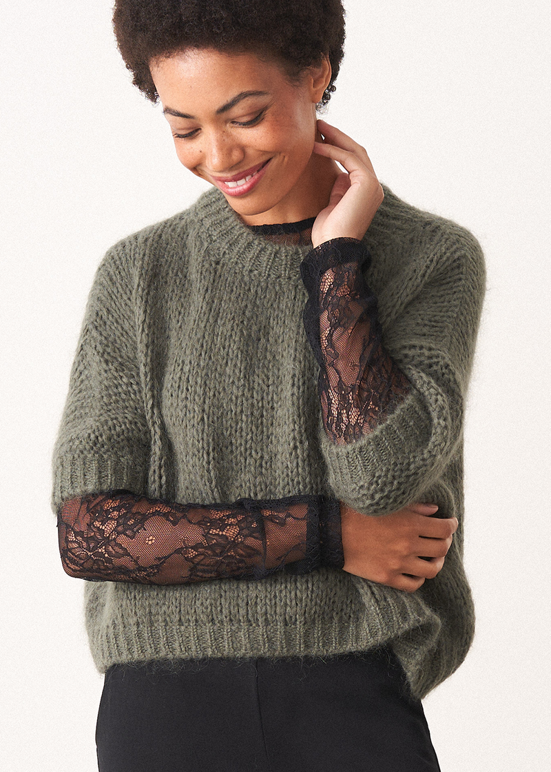 Black long sleeve lace layering top