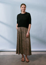 Leopard print satin midi skirt