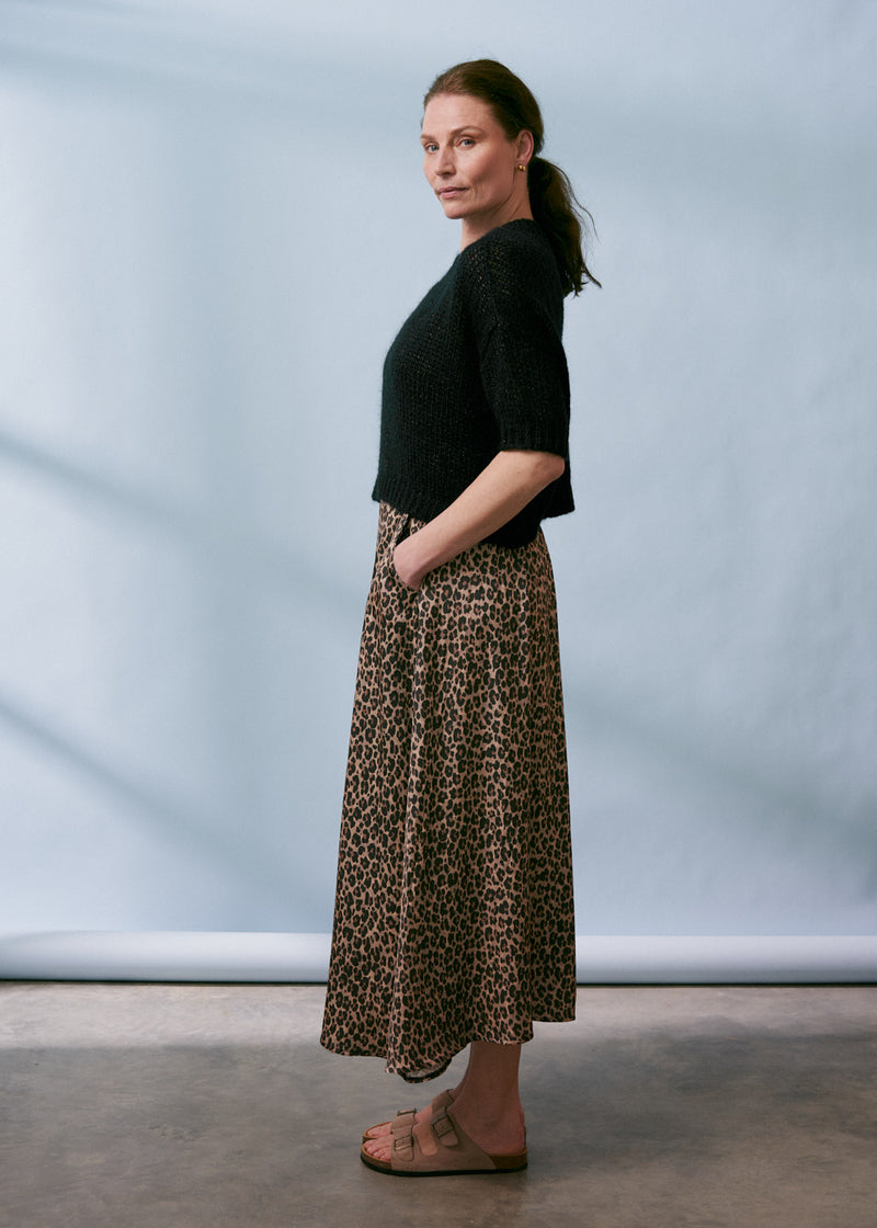 Leopard print satin midi skirt