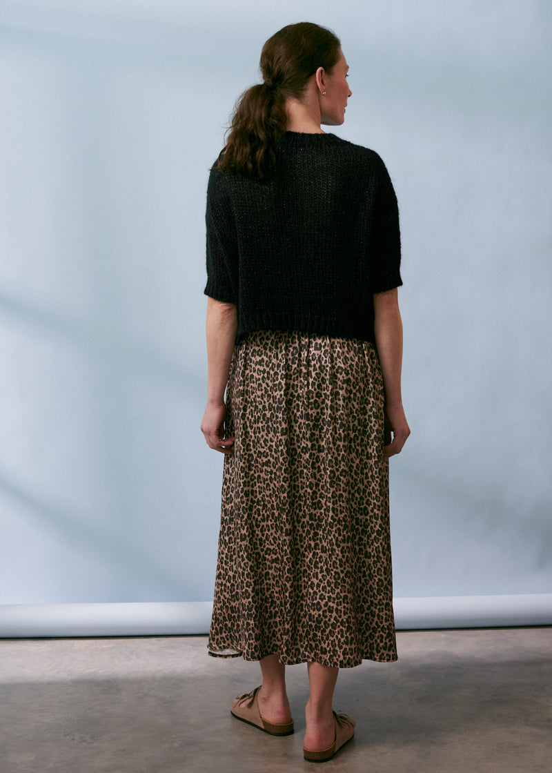 Leopard print satin midi skirt