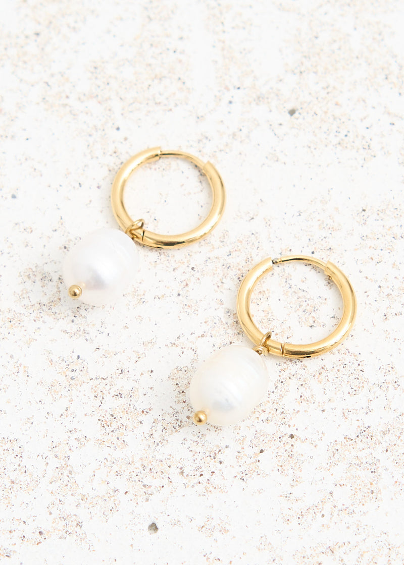 Gold hoop pearl earrings