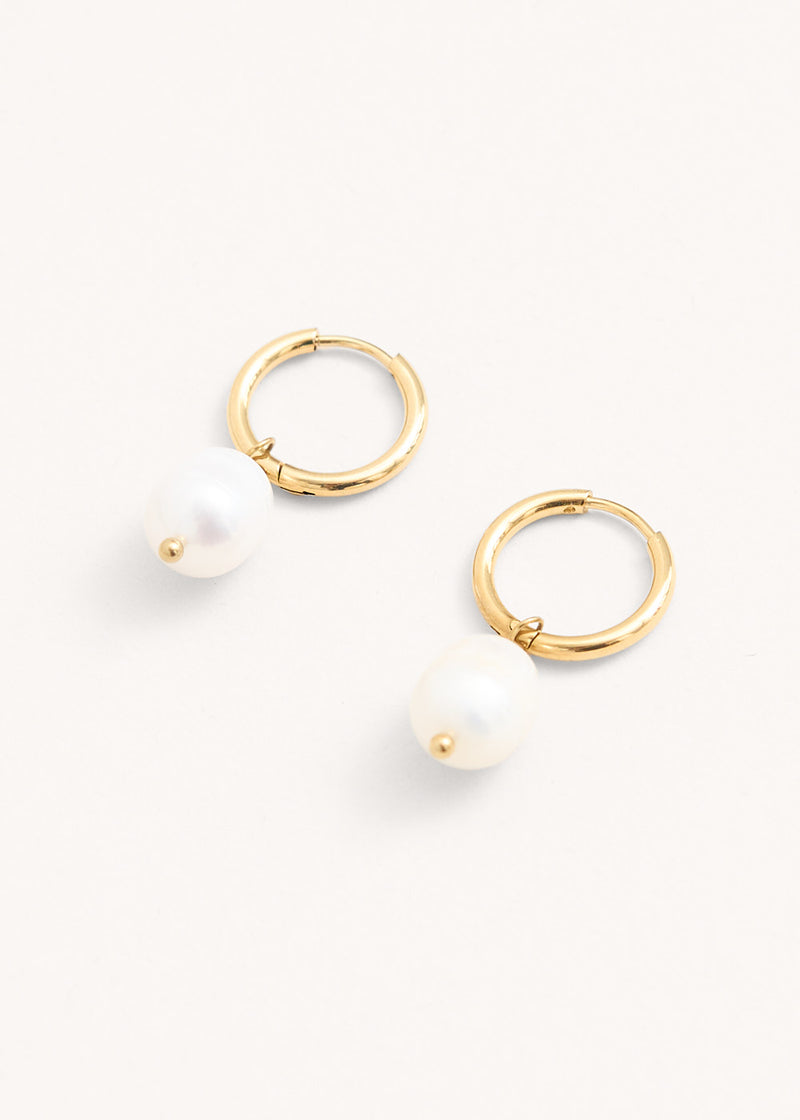 Gold hoop pearl earrings