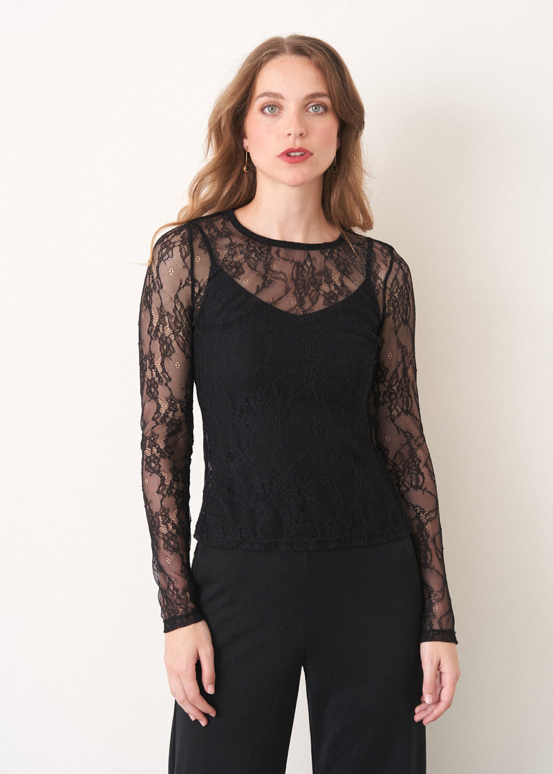 Black long sleeve lace layering top