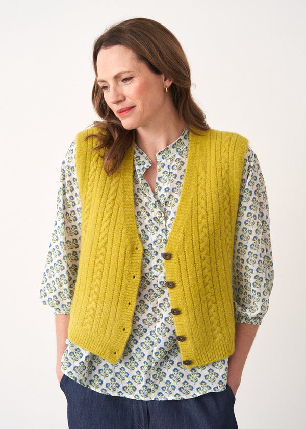 Acid yellow button up knit waistcoat