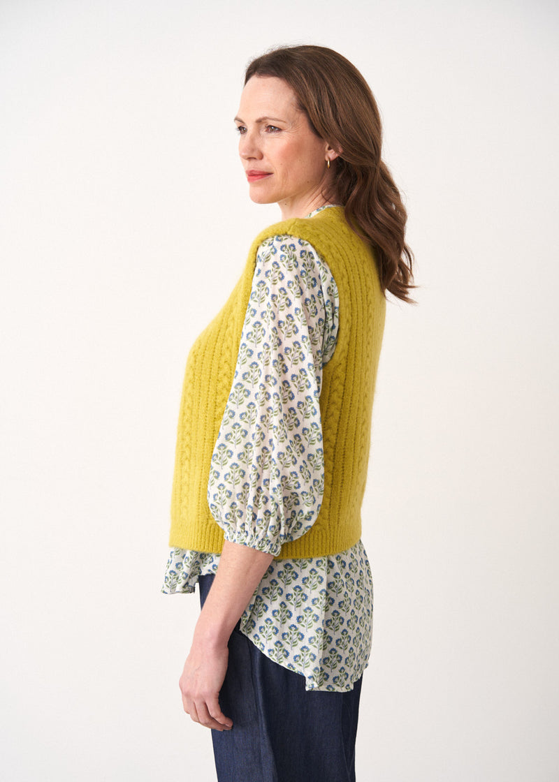 Acid yellow button up knit waistcoat